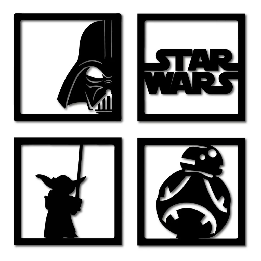 Quadros Star Wars Recorte Mdf 3mm Vazado Preto 20x20cm Preto