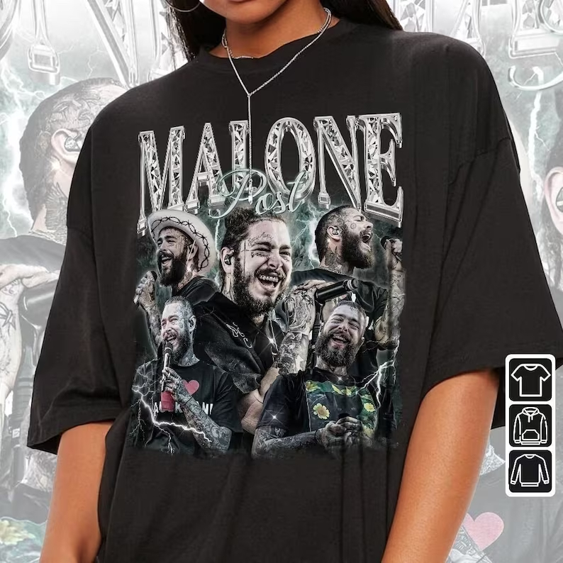 Camiseta T-shirt Unissex Algodão Rapper Post Malone Vintage Colagem