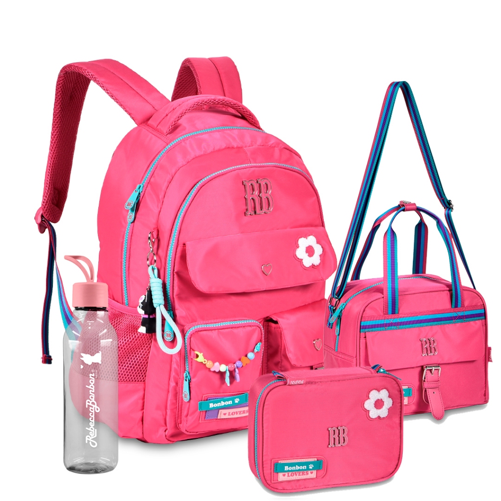 Kit Mochila Estojo Lancheira Squeeze 700ml Oficial Meninas Adolescente Rebecca Bonbon Lancamento Color Pop Esclusivo