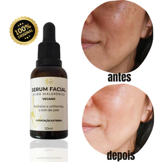 Sérum Facial Vegano Hidratante Anti-rugas e Clareador de Manchas com Ácido Hialurônico + Óleo Rícino