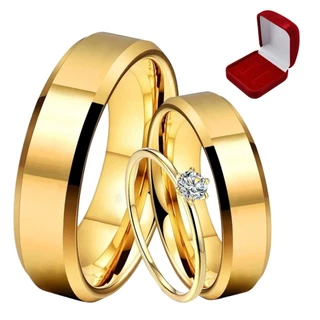 Par de Alianças de Casamento Grossa 6mm Chanfrada Banhada a Ouro 18K Original Melhor Qualidade Acompanha Estojo