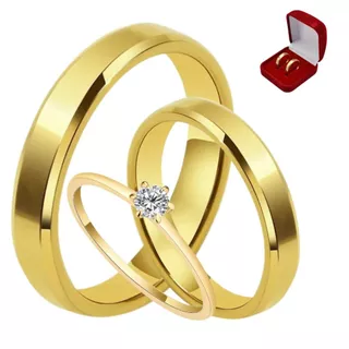 Par de Alianças De Casamento 4mm Chanfrada Dourada Banhada a Ouro 18K Original Melhor Qualidade