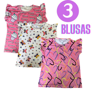 Kit 3 Blusas Estampada Verão para Meninas 2 a 12 anos
