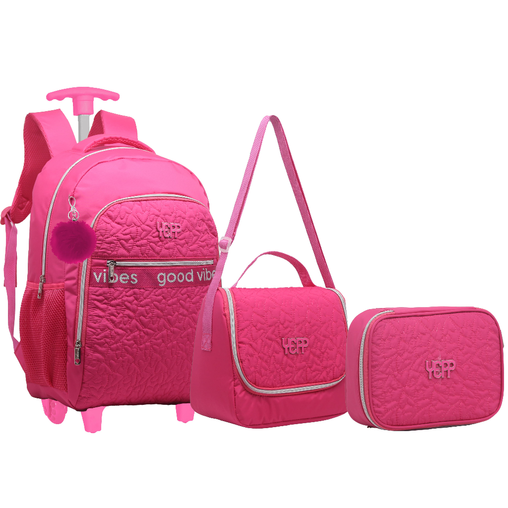 Mochila Feminina De Rodinha Juvenil Escolar Com Chaveiro KIT8155