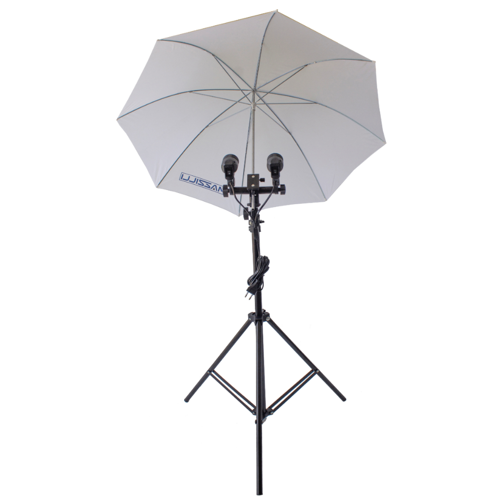 Kit Estúdio De Iluminação Sombrinha Tripé 2 Soquetes Articulado Foto Vídeo Blog Influencer