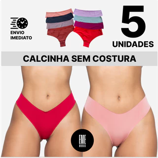 Kit 5 Calcinhas Lisas Sem Costura Tanga Corte a Laser forro algodão