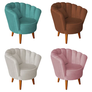 INFANTIL- Poltrona Decorativa Pétalas De Flor Sala De Estar Recepção Quarto Decoração Design Pétalas Pés Palito Veludo