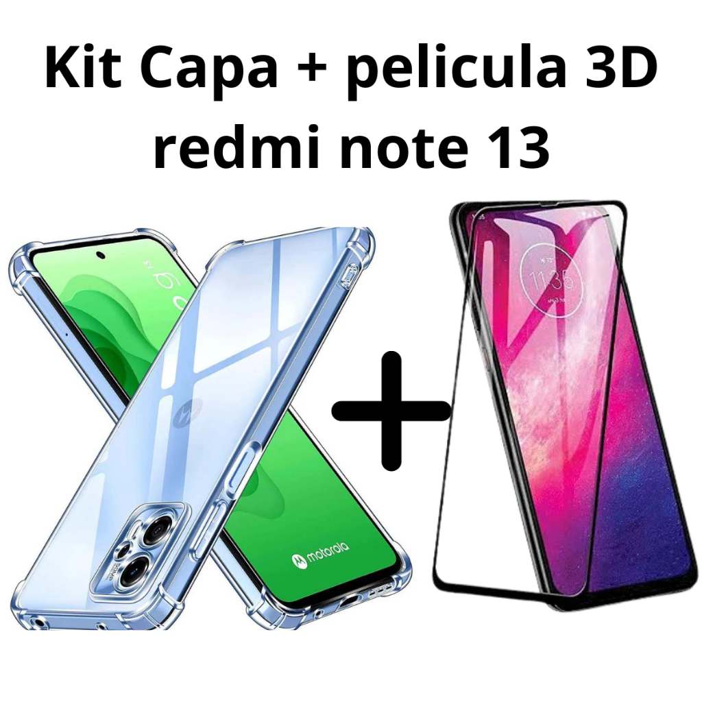 kit Redmi Note 13 Capa Anti shock + Pelicula 3D, Capa Anti-impacto Super Proteção Redmi Note 13