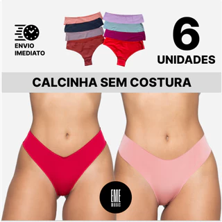 Kit 6 Calcinhas Corte a Laser Lisas Sem Costura Tanga