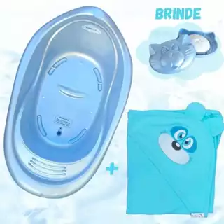 Kit Toalha de banho + Banheira de Bebe 22L + Saboneteira Menina e Menino