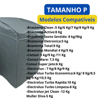 Capa Máquina Lavar Eletrolux Brastemp 6 Kg 7kg 8kg 9kg 10kg
