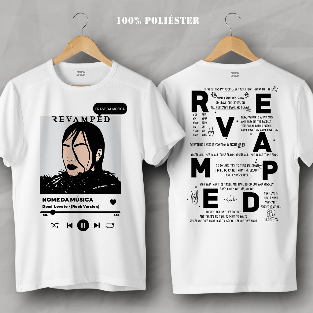 Csmiseta Demi Lovato Revamped - Spotify (Frente e Costa) [POLIÉSTER]