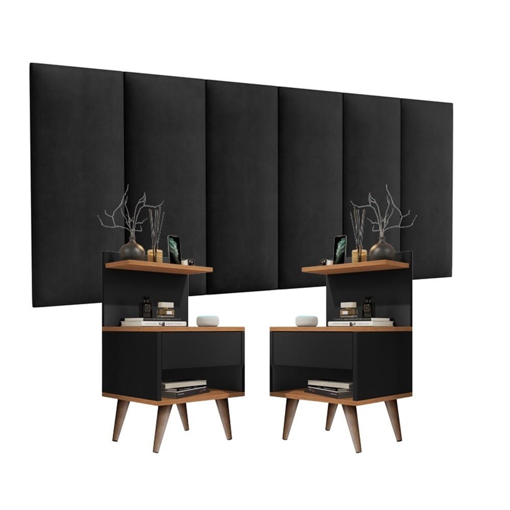 Conjunto Cabeceira Cama Casal 1,40 Com Mesa de Cabeceira Quarto Requinte