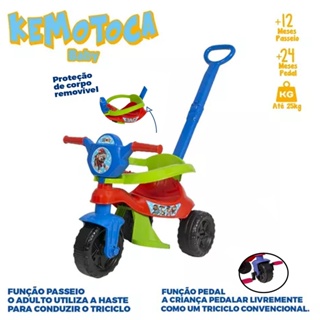 Motoca Infantil Triciclo Fast Azul com Empurrador e Proteção Pais