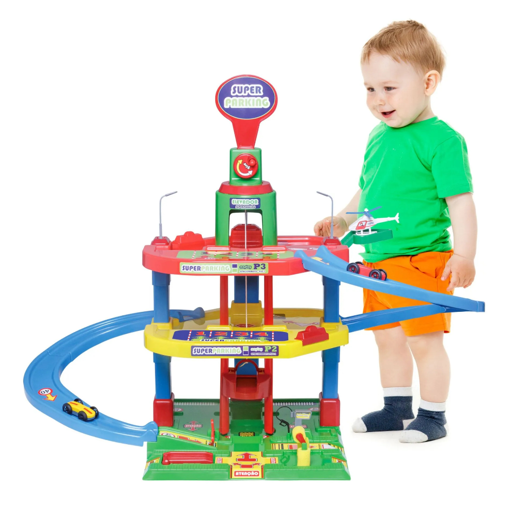 Pista De Carrinho Brinquedo Infantil Posto De Gasolina Lava Rápido 3 Andares