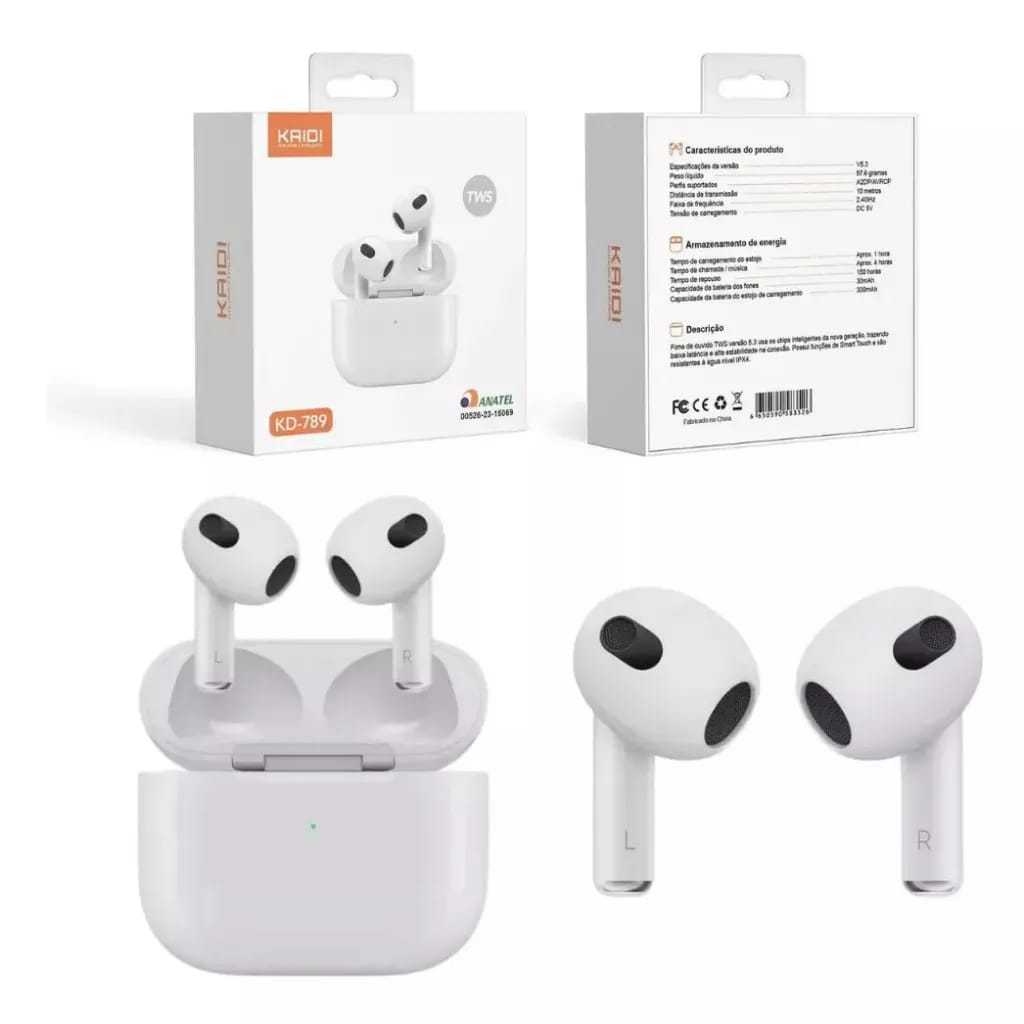 Fone De Ouvido Bluetooth AirPods - Fone De Ouvido Sem Fio KAIDI ORIGINAL - 5hrs De Bateria