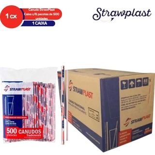 Caixa Canudo Plástico Tradicional 21cm - Caixa C/6 Pacotes Contendo 500unidades - Sachê individual - Strawplast - Sucos|Refrigerante|Água e Coco