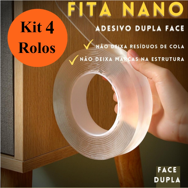 Kit 3 Metros Fita Nano Dupla Face Super Forte Lavável Gel Auto Colante Original