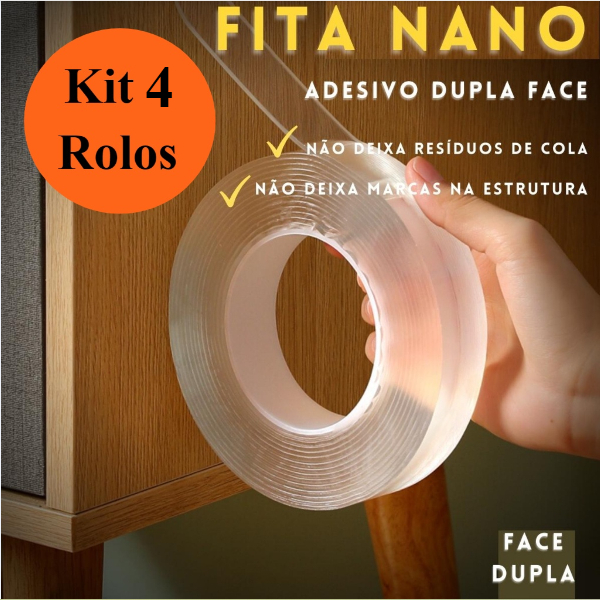 Kit 3 Metros Fita Dupla Face Gel Acrílico Adesiva Mágica Nano Lavável Profissional Transparente