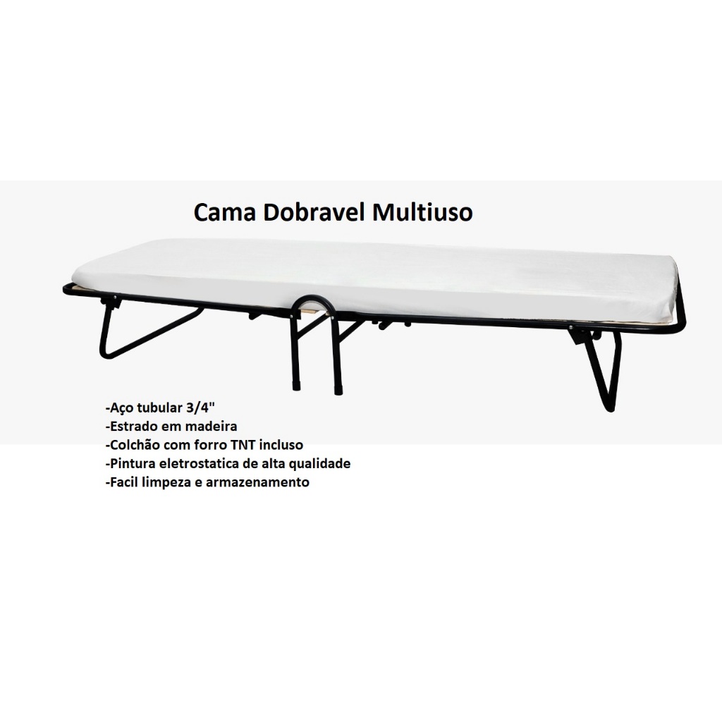 Cama Portátil Dobrável Multiuso Camping Com Colchonete Incluso Preta