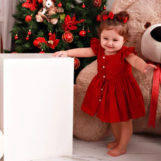 Vestido infantil para bebe luxo natal vermelho infantil com lacinhos 100% algodão