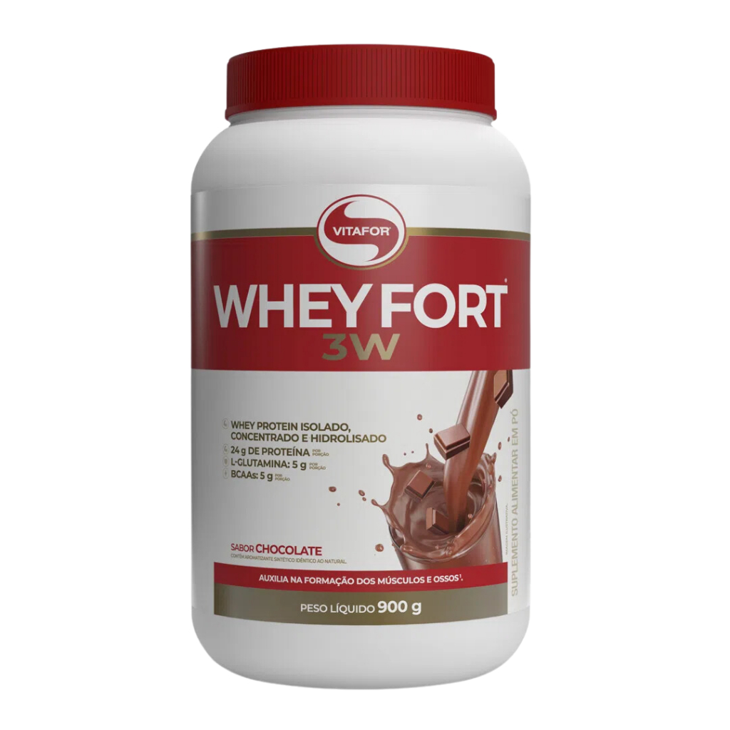 Whey Fort 3W 900g Vitafor Proteina Isolado/Concentrado/Hidrolisado