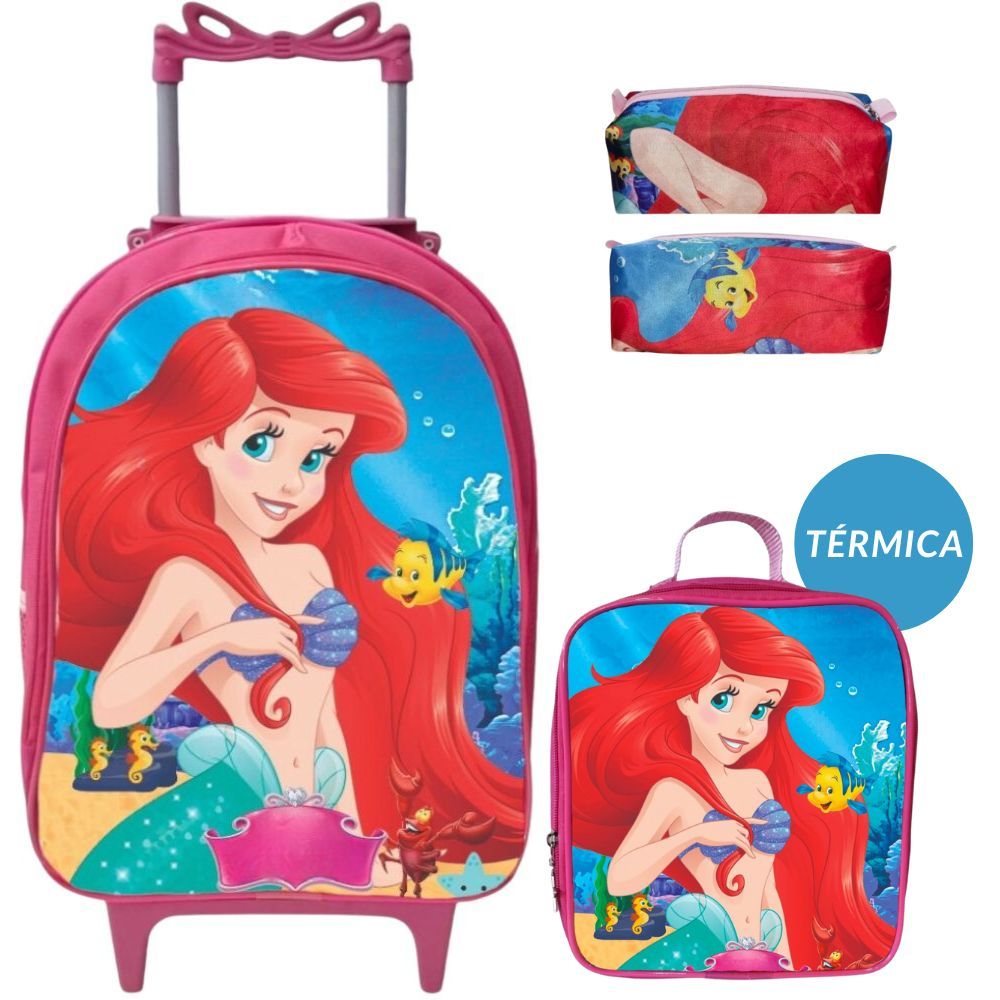 Kit Mochila Escolar Rodinha Infantil Menina + Lancheira Térmica + Estojo