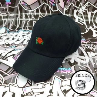 Boné Preto Costurado Rosa Vermelha Dad Hat Original CÔRTE 100% Algodão Linha Premium