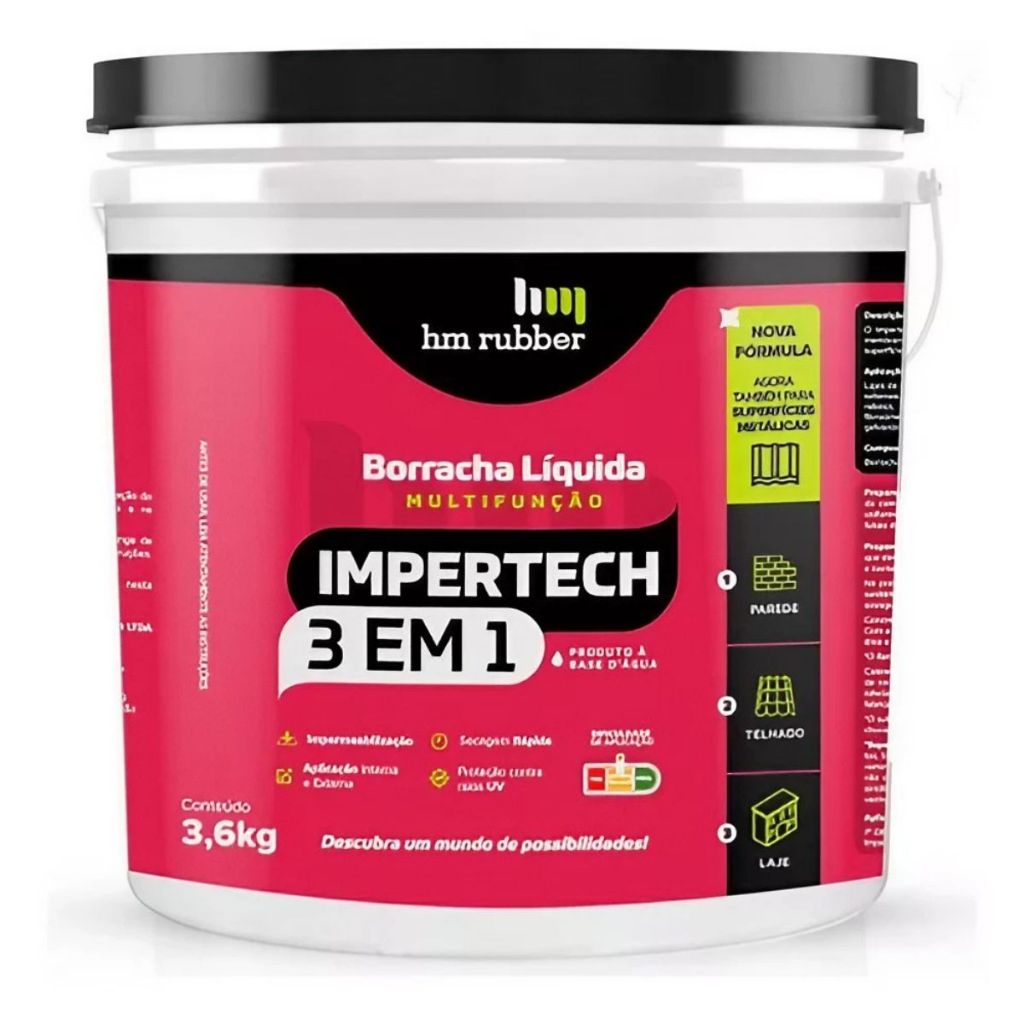 Borracha Liquida Impertech 3 em 1 Paredes Lajes Telhado 3,6kg Hm Rubber ...
