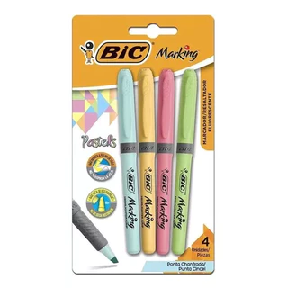 Kit Caneta Marca Texto Marking 4 Cores Pastel Bic + 4 Canetas Coloridas