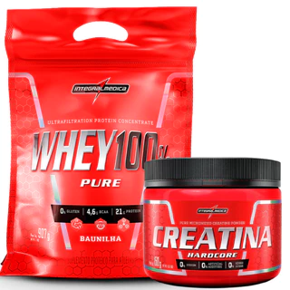 Kit Suplementos 1x Creatina PURA Hardcore 150g + Whey 100% Pure 900g - Integral Médica