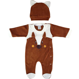 Macacão Bebê Menino Plush Com Touca Bordado Enxoval Inverno