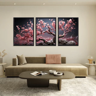 3 Quadros Elegância em Flor de Cerejeira 50x70cm