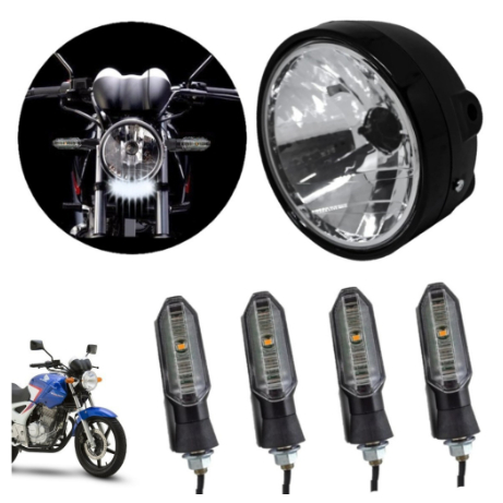 Kit Farol Completo + 4 Piscas Seta Led Moto Cbx 250 Twister Até 08