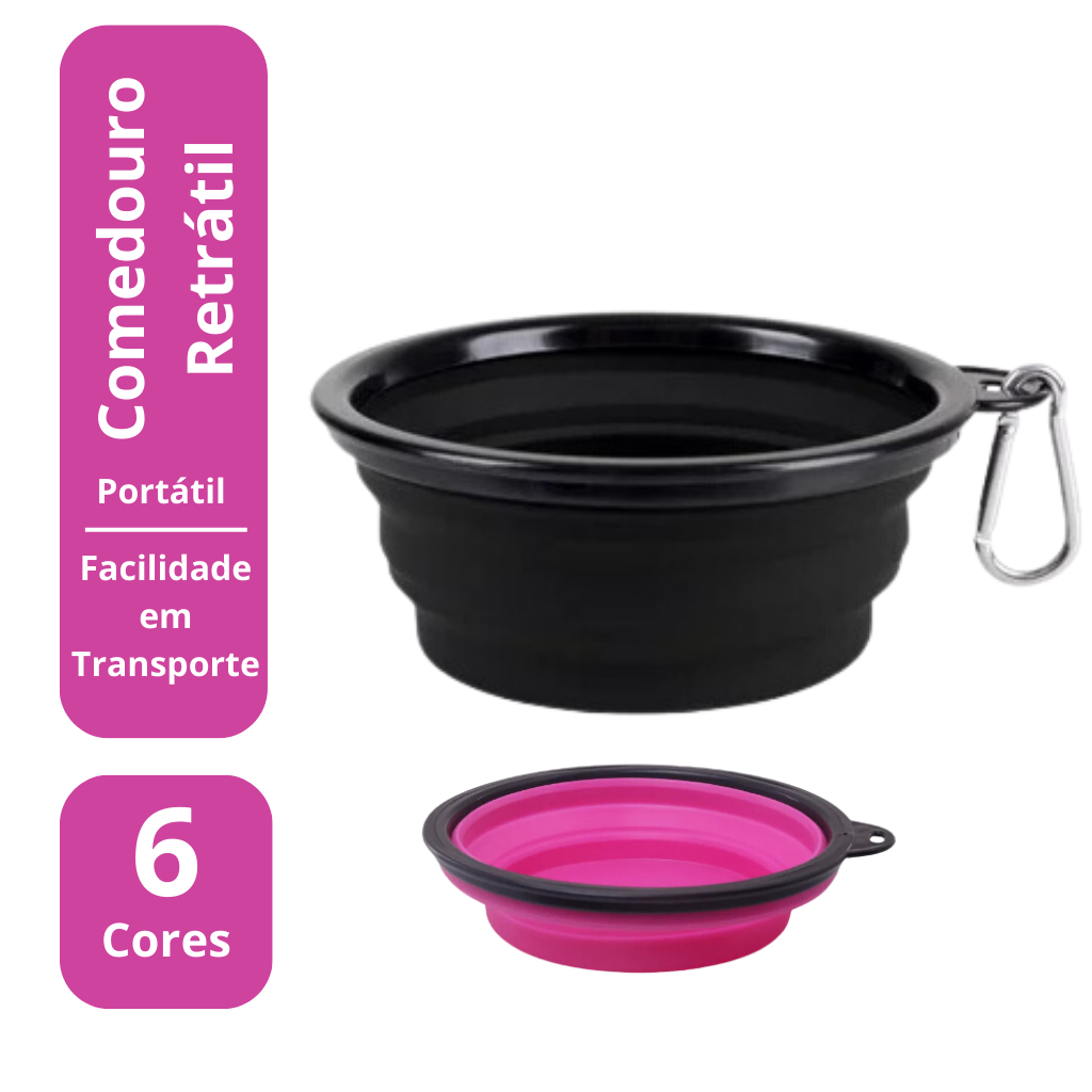 Pote Tigela Retrátil Comida Pet Comedouro/ Água Cães E Gatos
