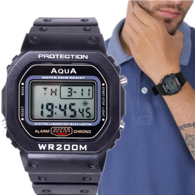Relógio Aqua Militar Digital Masculino Aqua a prova d'água Simples Retro Vintage
