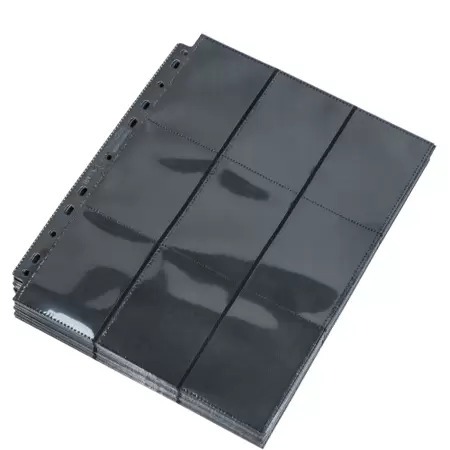 Folha para Fichário 9 Bolsos Side Load 11 Furos Preta para Magic e Pokémon