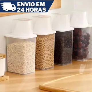 Potes Herméticos Porta Cereal 2 Medidas com Bico e Copo Medidor Dosador Ração Sabão Clink