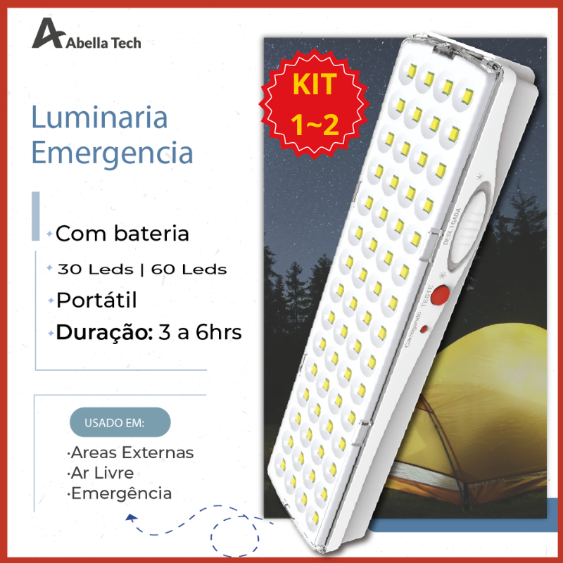 Luminária Emergência Lâmpada 30 ou 60 Leds Recarregável Bivolt Luz