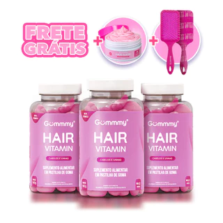 Kit 3 Gummy Hair Vitamin + Escova + Hair Mask