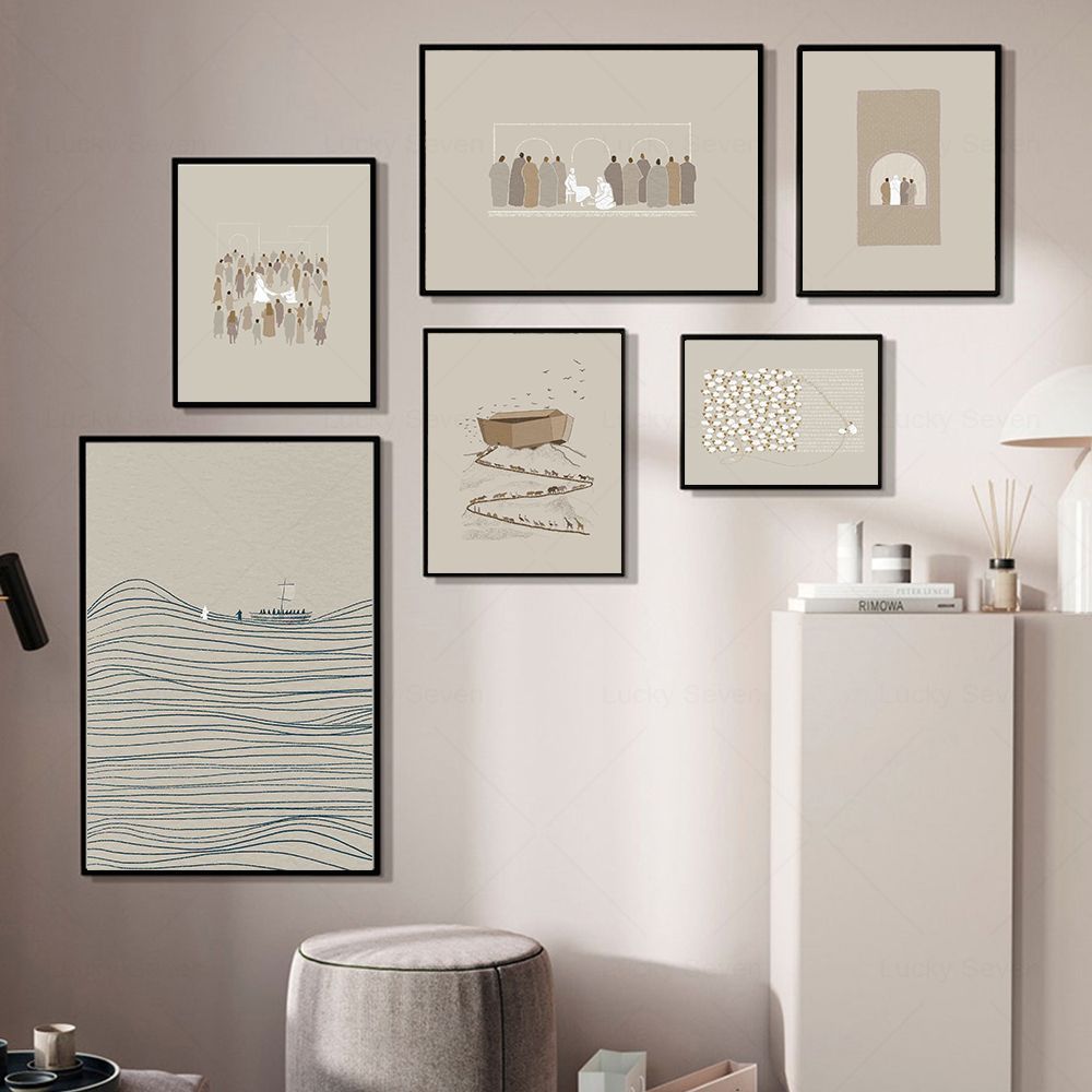 Quadro Modern Bible Verse Wall Art, Jesus Lavando Pés, Andar Sobre Água, Cristão, Decoração Sala de Estar