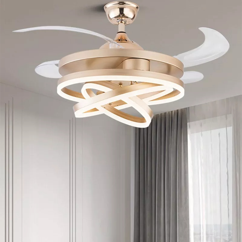 Lustre De Luxo Ventilador De Teto Versatil 80W Dourado 4 Pas Moderno ...