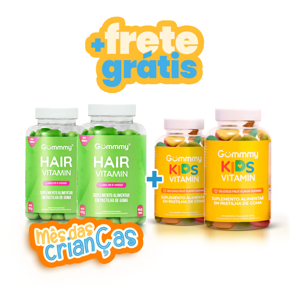 Kit 2 Gummy Hair Vitamin + 2 Gummy Kids Vitamin | Shopee Brasil