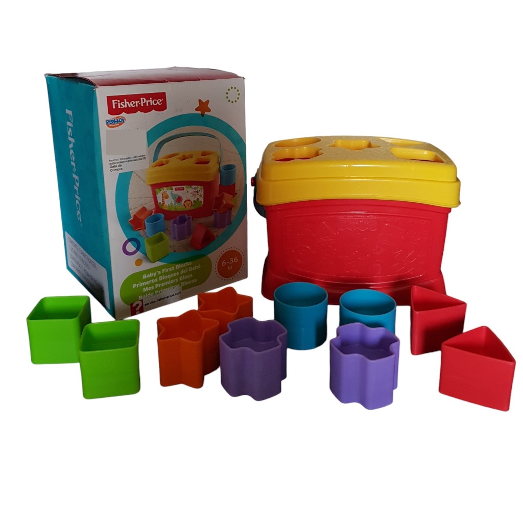 Brinquedo Fisher Price Bebê 1 Ano Balde Primeiros Blocos