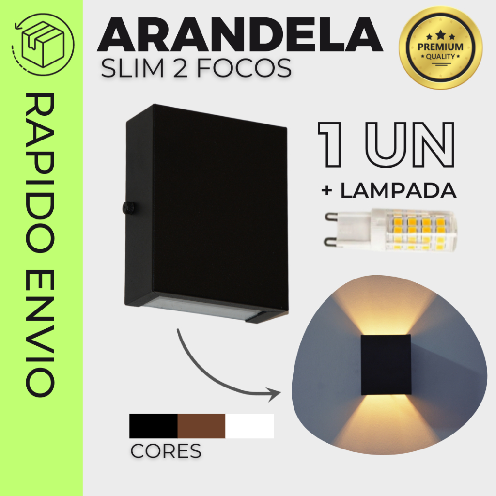 Arandela Slim 2 focos com lampada parede muro interno externo