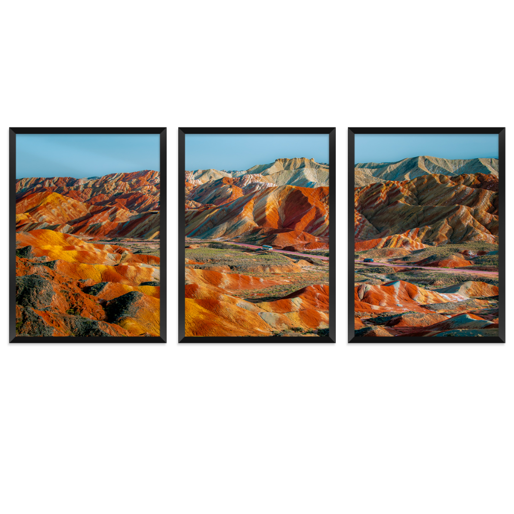 3 Quadros Paisagem Topografia Colorida de Montanhas 50x70cm