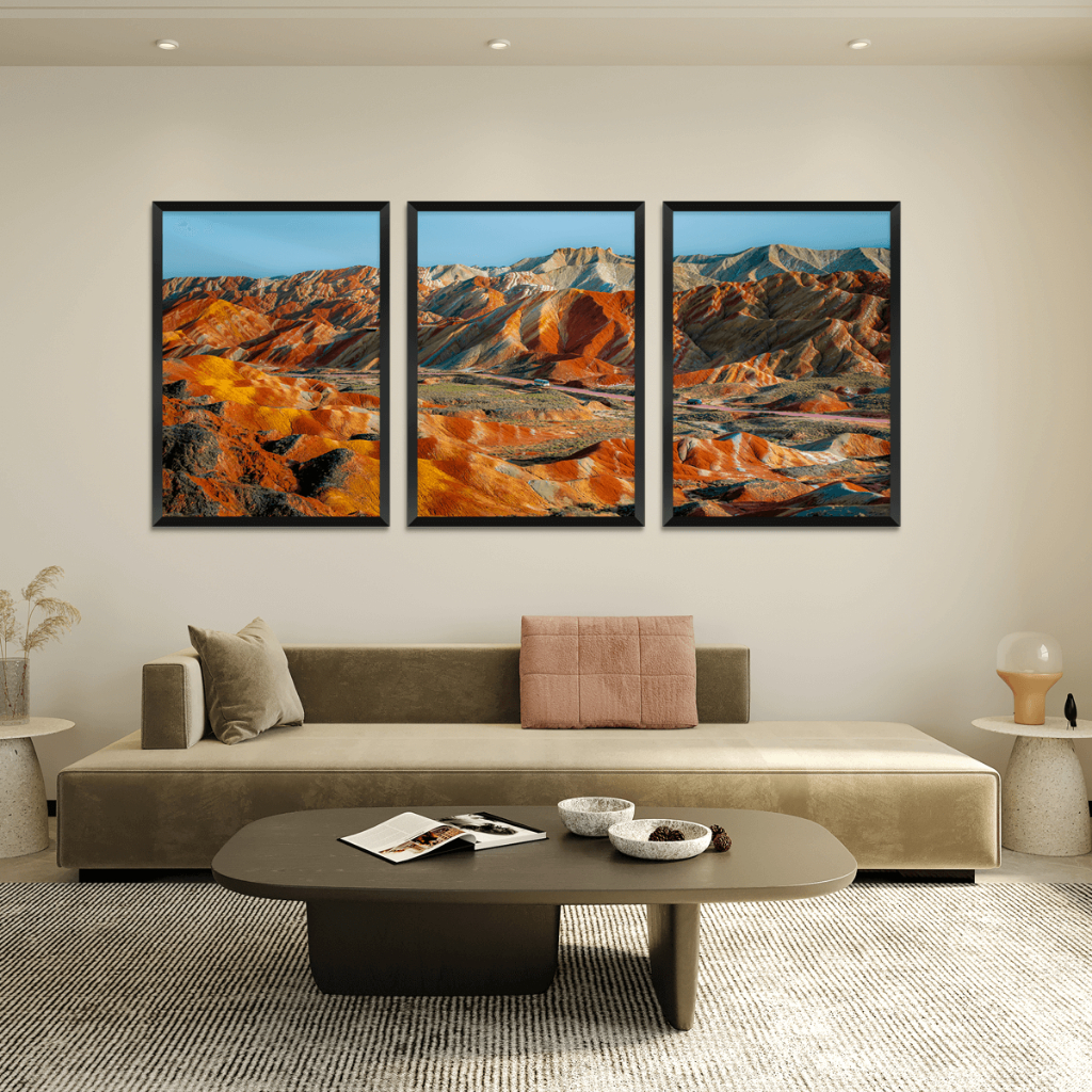 3 Quadros Paisagem Topografia Colorida de Montanhas 50x70cm