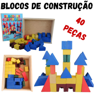 Blocos De Montar Madeira Castelinho Antigo Com 53 Peças Encaixe de Peças  Brinquedo Infantil Educativo Menino Menina 3 Anos