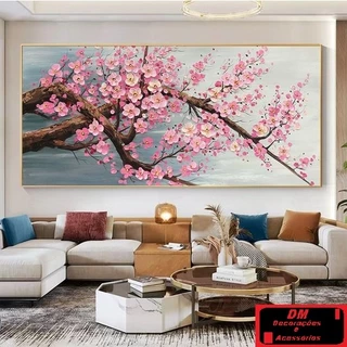 Quadro Ipê Rosa Decorativo Luxo Arvore da Vida para Sala Grande 70x50 cm