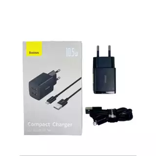 Carregador Completo Compacto USB Para Lightning 10.5W Preto Baseus